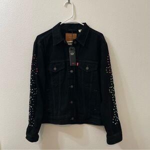 Levi’s ex boyfriend trucker jacket rhinestones black medium NWT